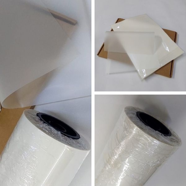 arte com imagens do rolo e das folhas A3 do filme DTF